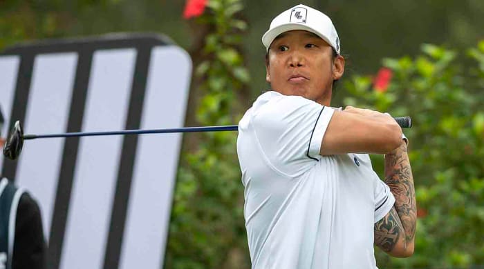Anthony Kimtees off during the 2024 LIV Golf Invitational - Hong Kong at the Hong Kong Golf Club.